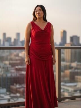 NW Woman Red Ruched Sleeveless Maxi Dress Size 18W